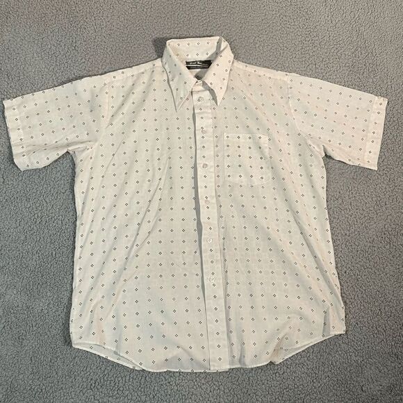 Bud Berma Men’s Button Up Shirt Short Sleeve White Pattern Large *mark pictured - Picture 1 of 7